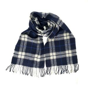 Carven Wool Scarf Tartan Plaid Blue Creamy White Winter Warm